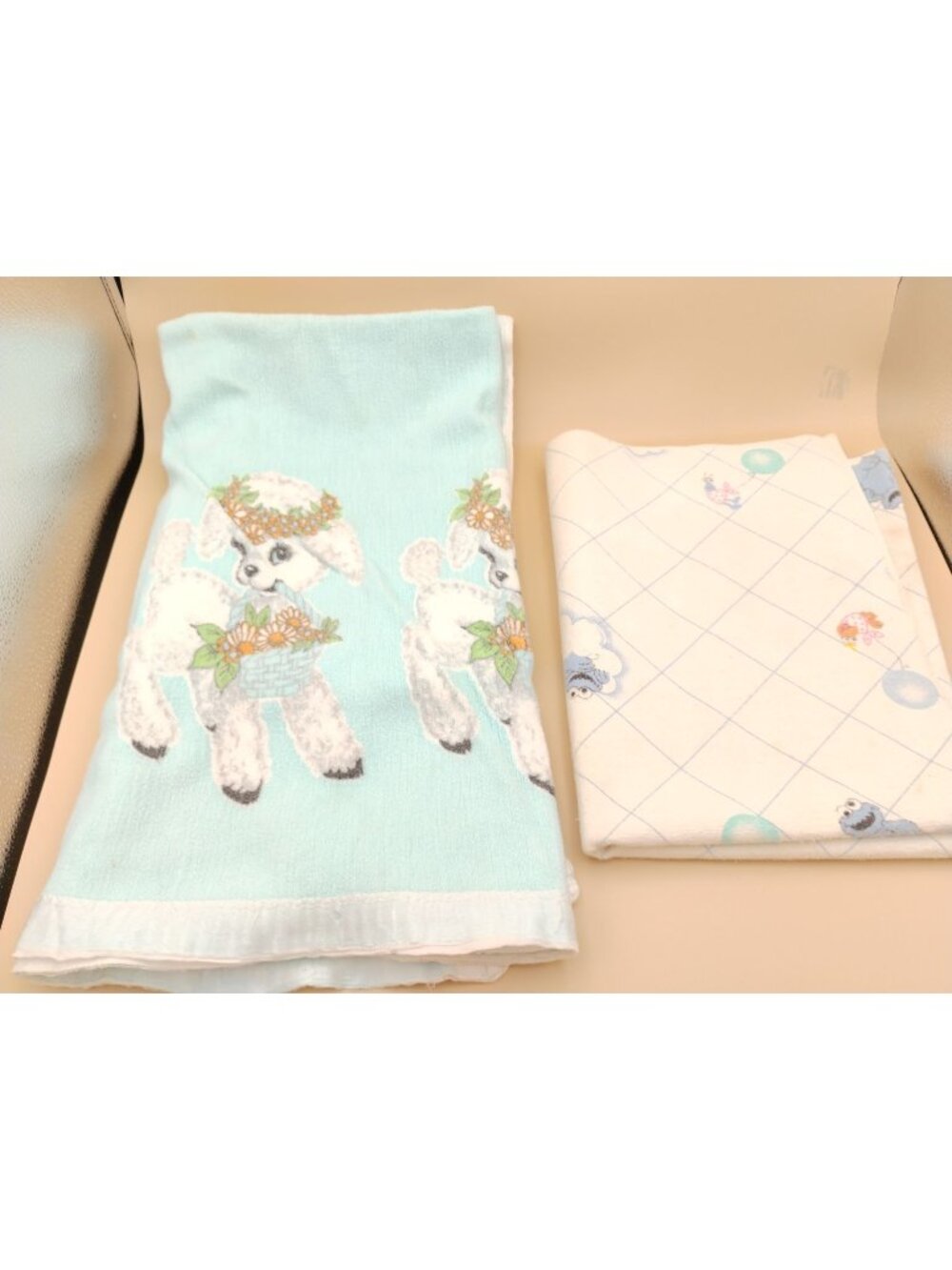 Vintage Baby Blanket Lamb Print Sesame Street Changing Pad &  Soft Cotton Fabric